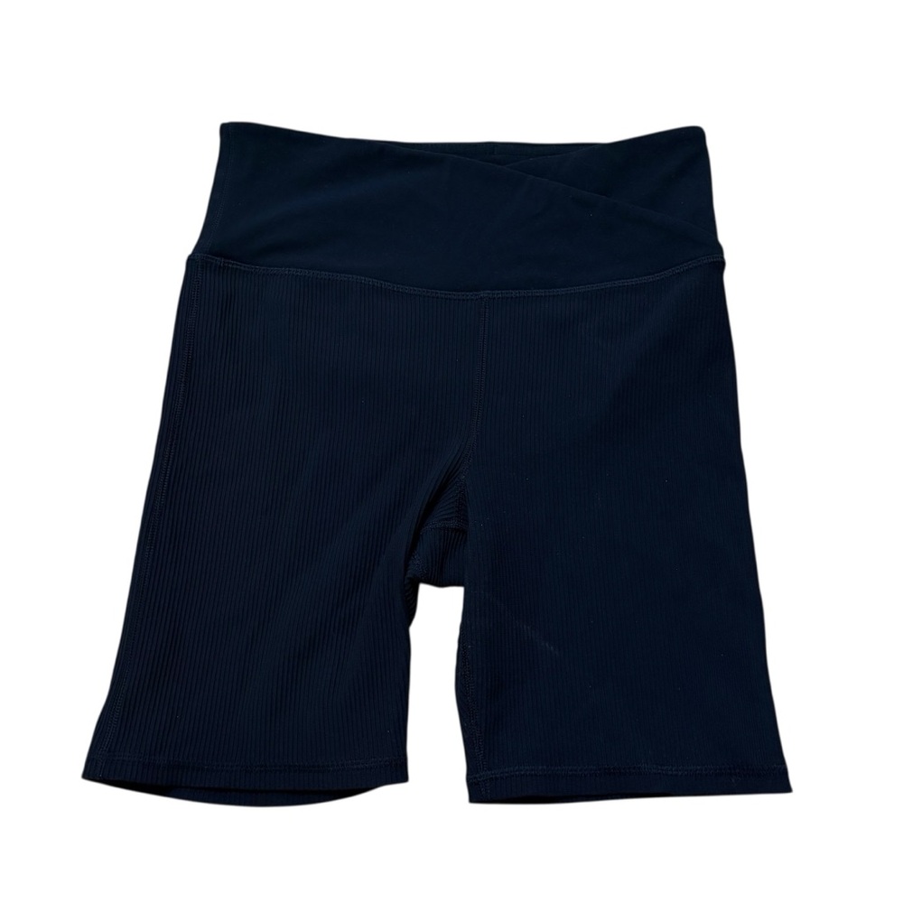 Athleta Black Elation Crossover Rib 7" Biker Shorts Size Medium
